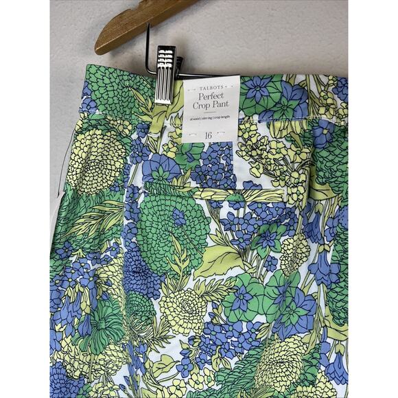 Talbots Perfect Crop Pants size 16 Green Blue Yellow Floral Print Capri NWT - Picture 8 of 12